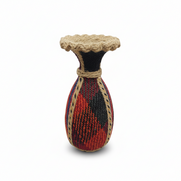 Handcrafted Woven Thread Vase with Rustic Rope Detailing – 11 x 5 (inches)