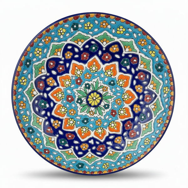 Hand-Painted Decorative Ceramic Plate with Multani Blue Pottery Mandala Design – 12 x 12 (inches)