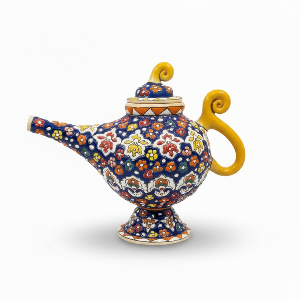 Handcrafted Ceramic Aladdin’s Lamp with Multani Blue Pottery Floral Design – 9 x 12 (inches)