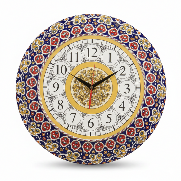 Handcrafted Ceramic Wall Clock with Traditional Blue Pottery Design – 16 x 16 (inches)