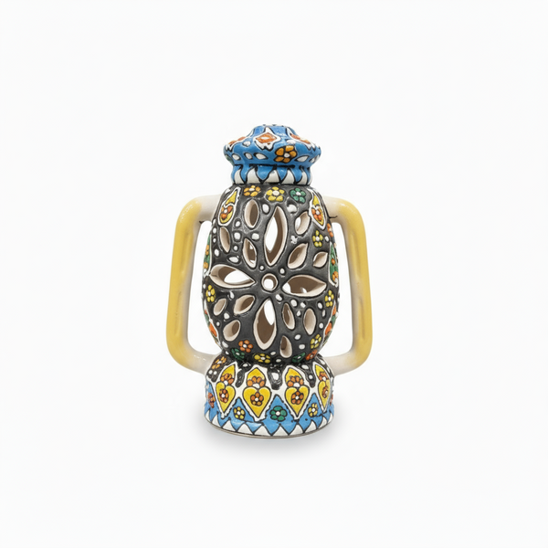 Hand-Painted Ceramic Decorative Lantern with Floral Cut-Out Design – 8 x 5.5 (inches)