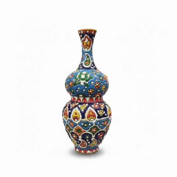 Handcrafted Double-Gourd Ceramic Vase with Multani Blue Pottery Design – 10 x 4.5 (inches)